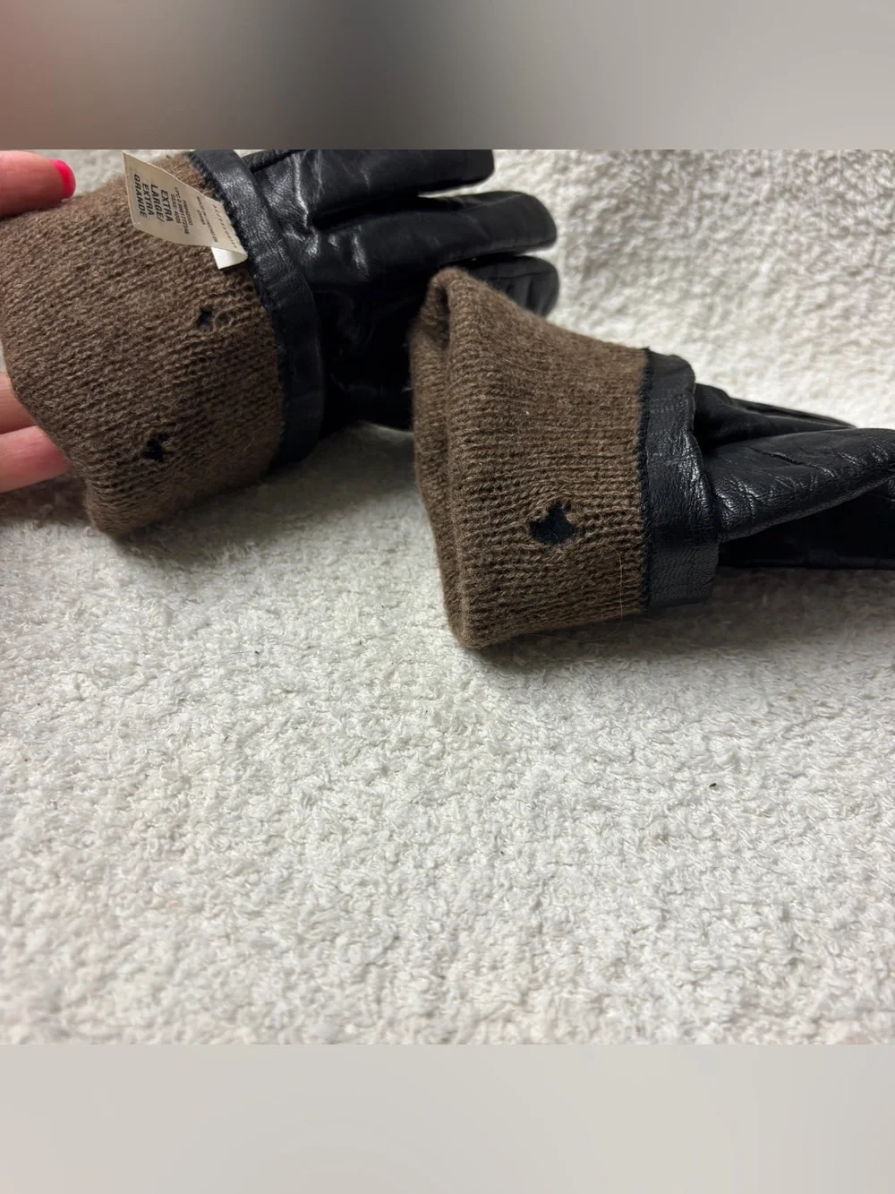 Classic Black Leather Women’s Gloves Cashmere Lining Size XL